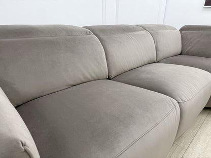 DFS Lauder Power Recliner Corner Sofa In Taupe Velvet Fabric