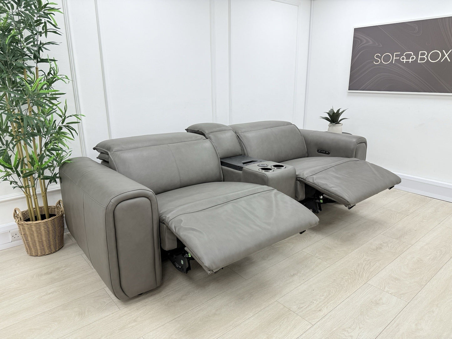 Sofology Premiere 2.5 Seater Power Recliner Sofa In Grey Leather