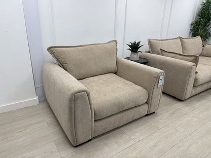 DFS Somerford 3 Seater Sofa, Armchair & Footstool In Mink Fabric