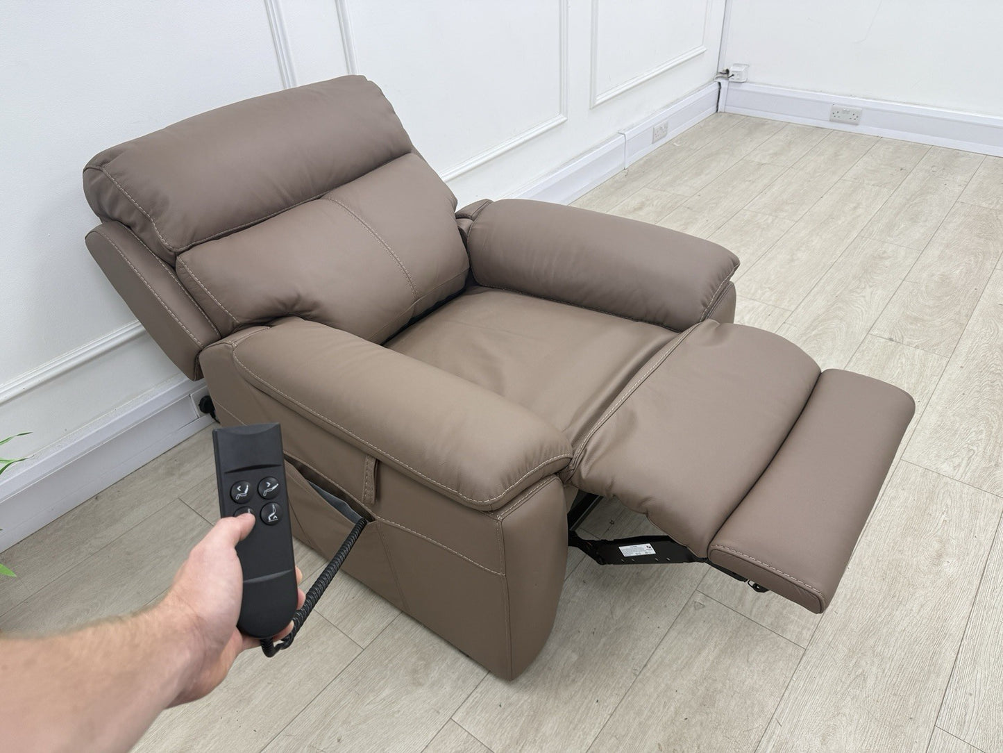 DFS Nevara Rise And Tilt Power Recliner Armchair In Brownie Leather