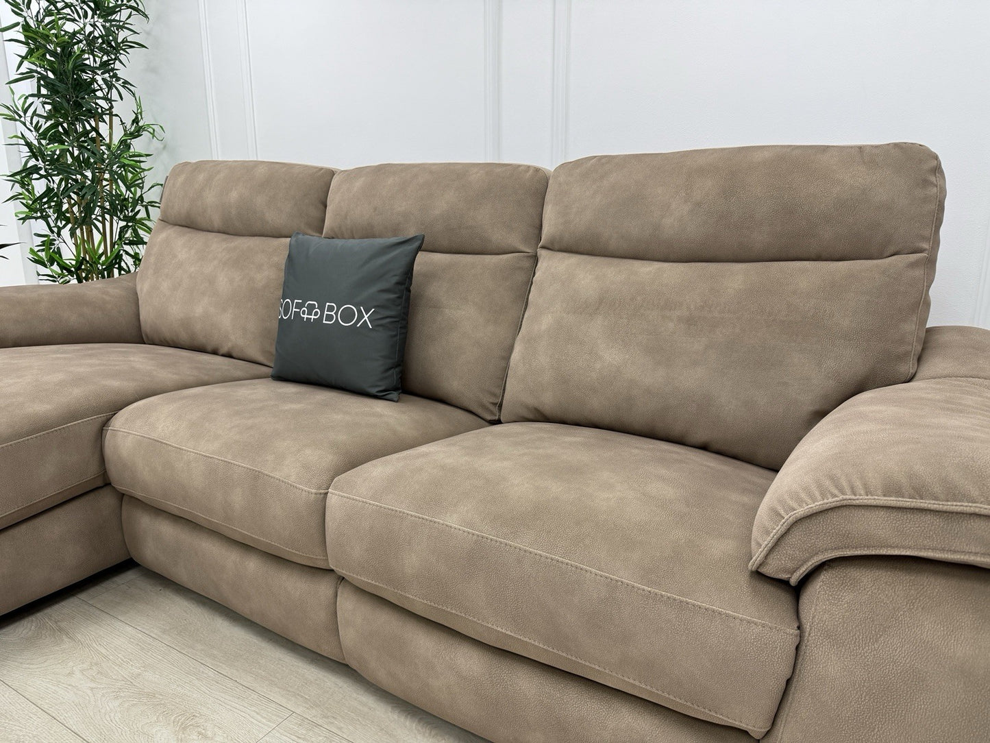 Fishpools Caruso 3 Seater Chaise Power Recliner Sofa In Sand Fabric