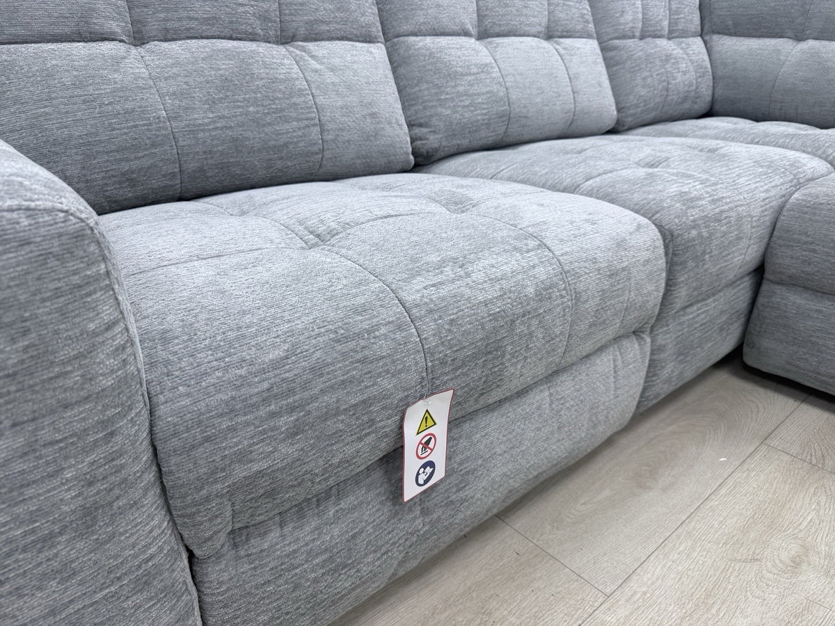 DFS Steller Power Recliner Slider Corner Sofa In Mist Grey Fabric