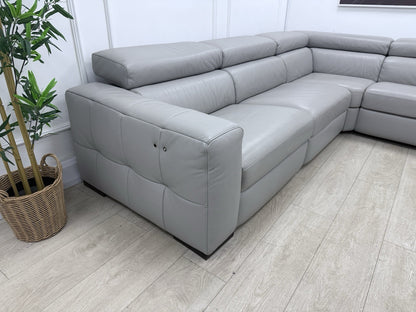 Natuzzi Click Modular Power Recliner Corner Sofa In Grey Leather