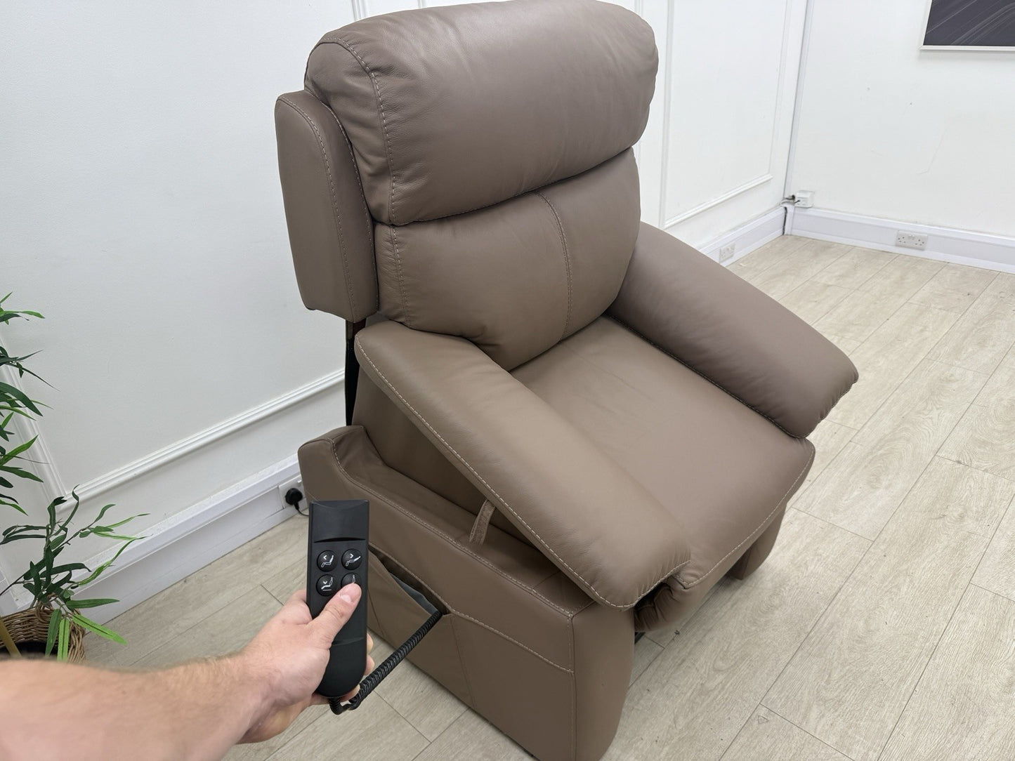 DFS Nevara Rise And Tilt Power Recliner Armchair In Brownie Leather