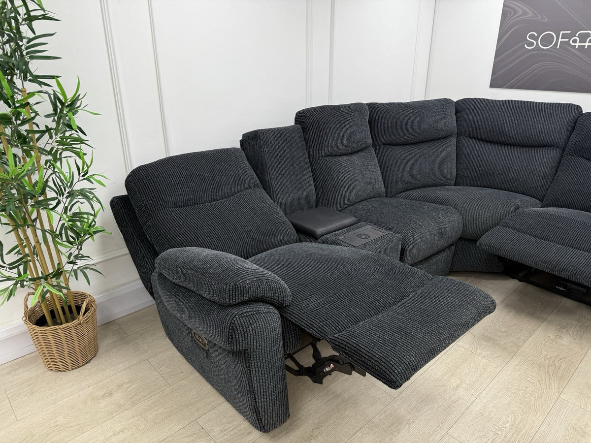 La-Z-Boy New Tamla Power/Headrest/Lumbar Corner Sofa & Console Unit In Black