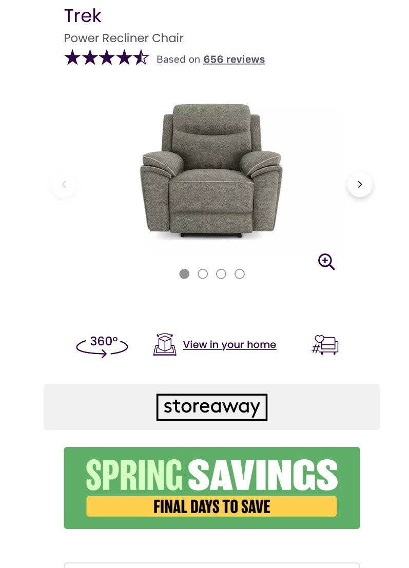 DFS Trek Power Recliner Chair In Charcoal Fabric
