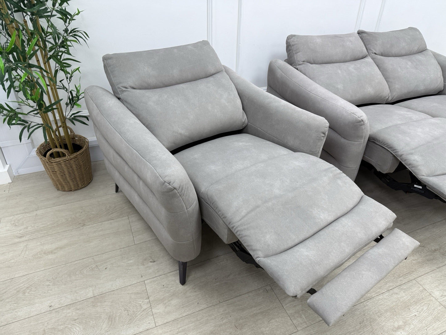 Sofology Renato Power Recliner 2 Seater Sofa & Chair Set In Stone Fabric
