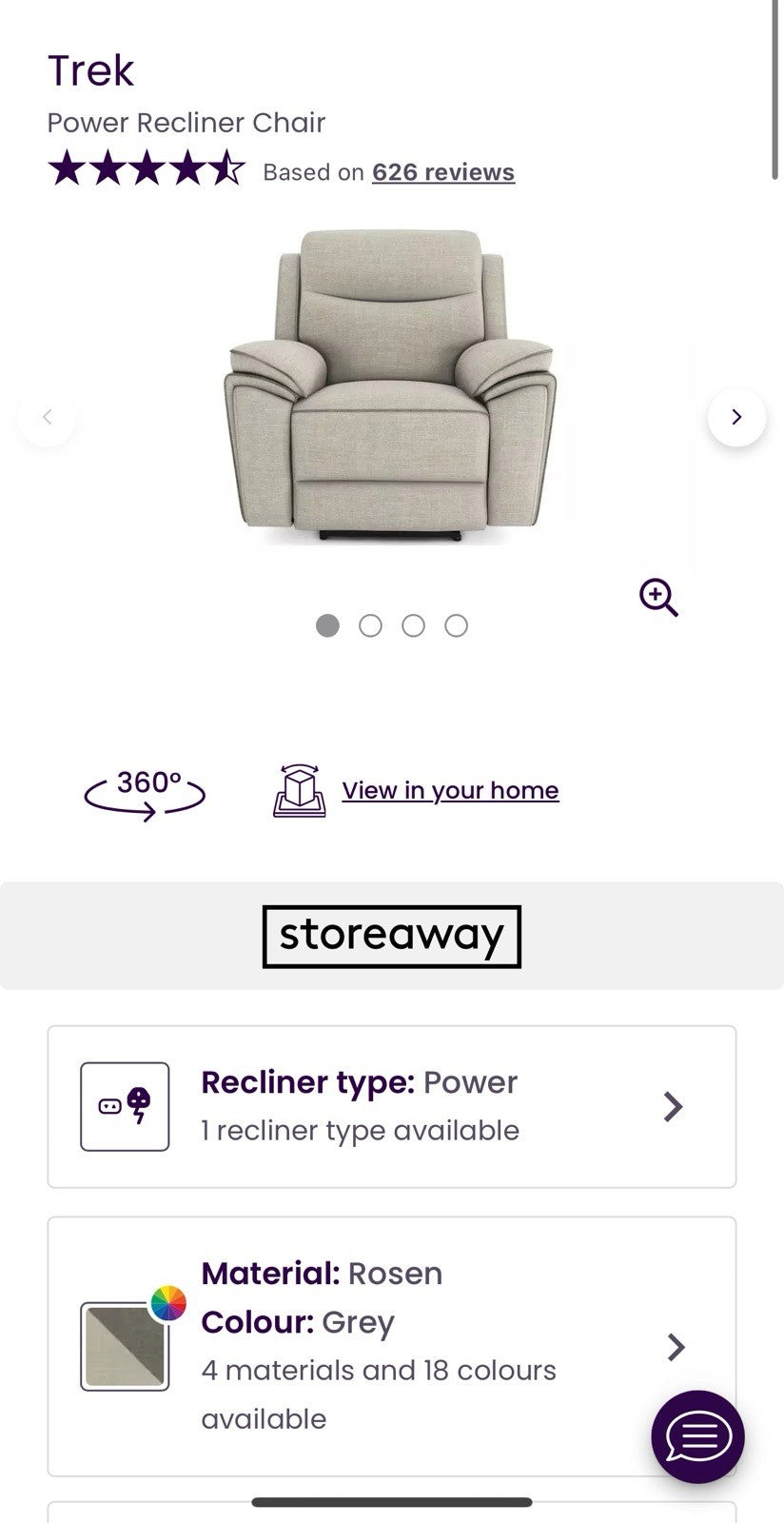 DFS Trek Power Recliner Armchair In Grey Fabric