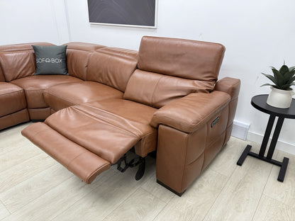 Sofology Laurence Power Recliner Corner Sofa In Tan Leather