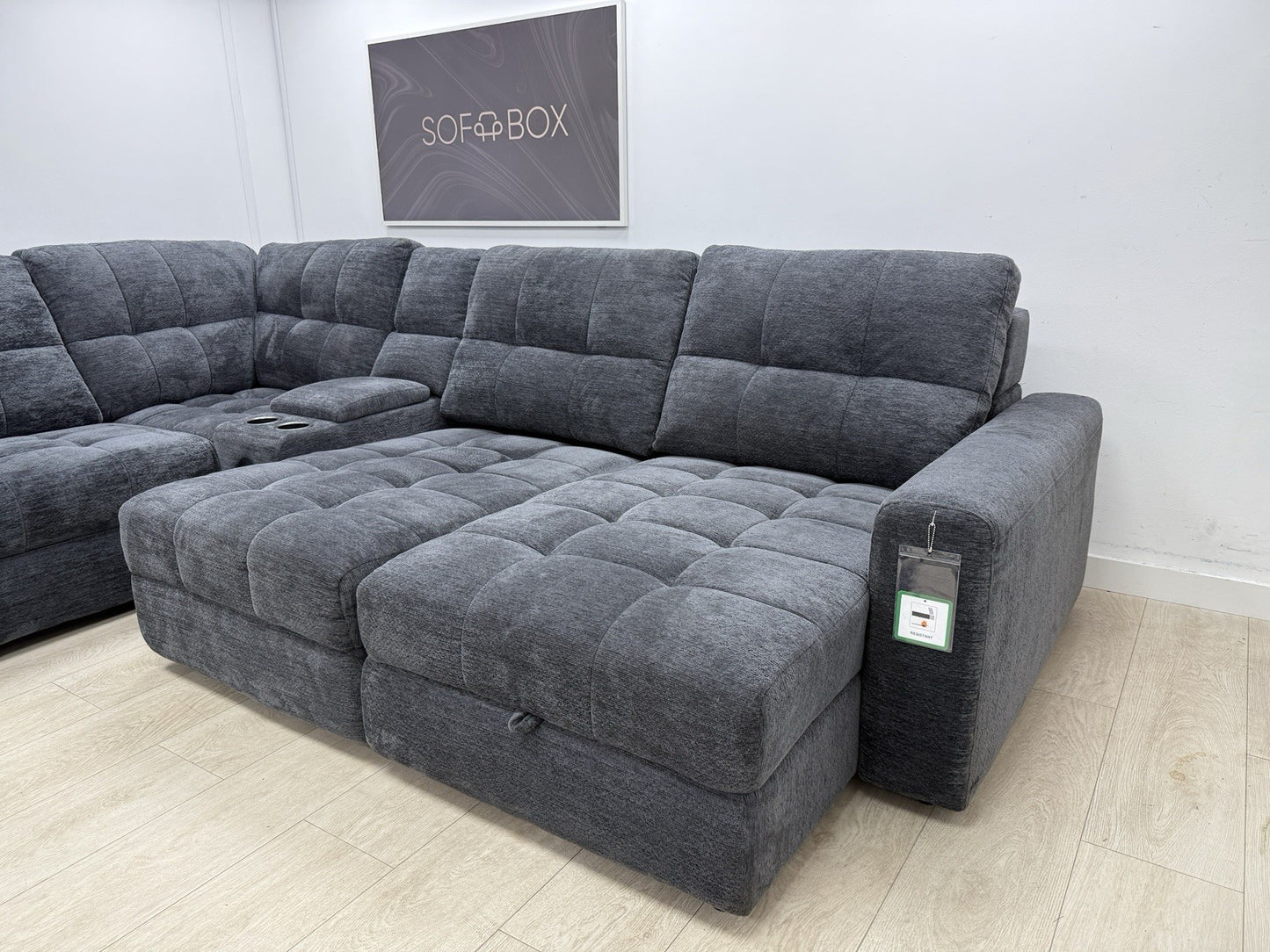 DFS Steller Power Recliner Corner Sofa W/ Speaker Storage In Nuova Black Fabric