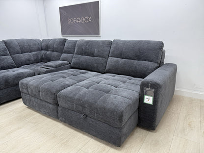 DFS Steller Power Recliner Corner Sofa W/ Speaker Storage In Nuova Black Fabric