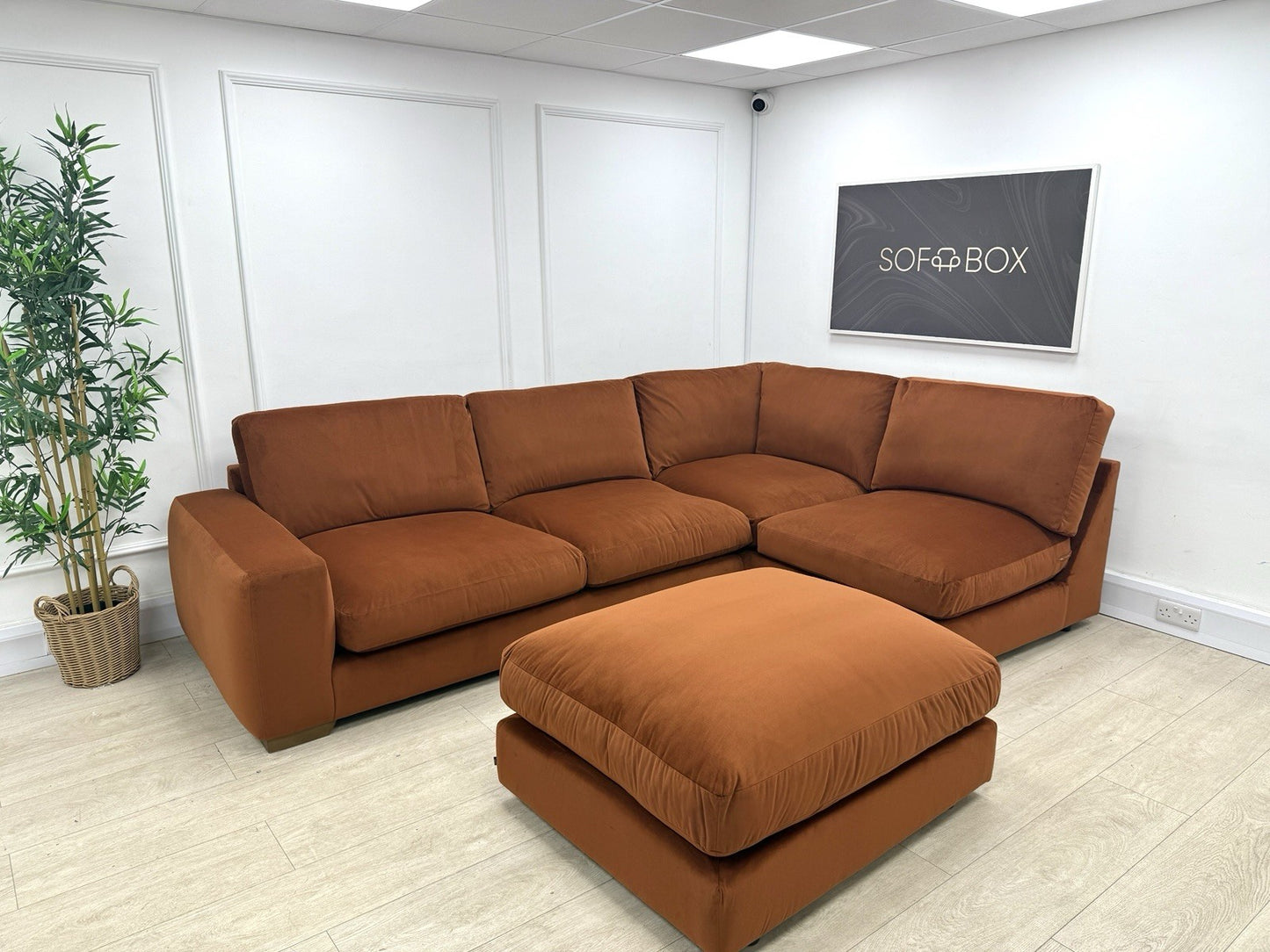 Next Houghton Deep Relaxed Sit Corner Sofa In Orange Easy Clean Velvet Fabric