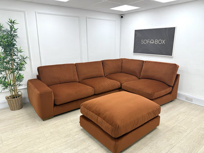 Next Houghton Deep Relaxed Sit Corner Sofa In Orange Easy Clean Velvet Fabric