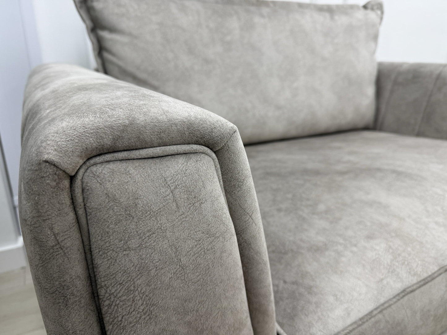 DFS Cherished Self Piped Formal Back Cuddle Chair Loveseat In Oatmeal