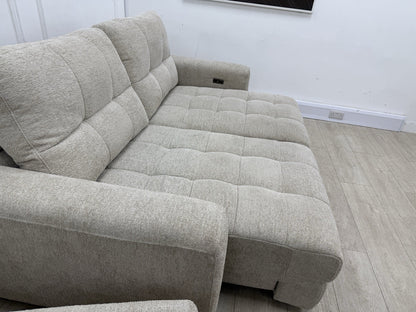 DFS Una Power Slider 3 Seater Sofa & Chair Set In Roma Oyster Fabric