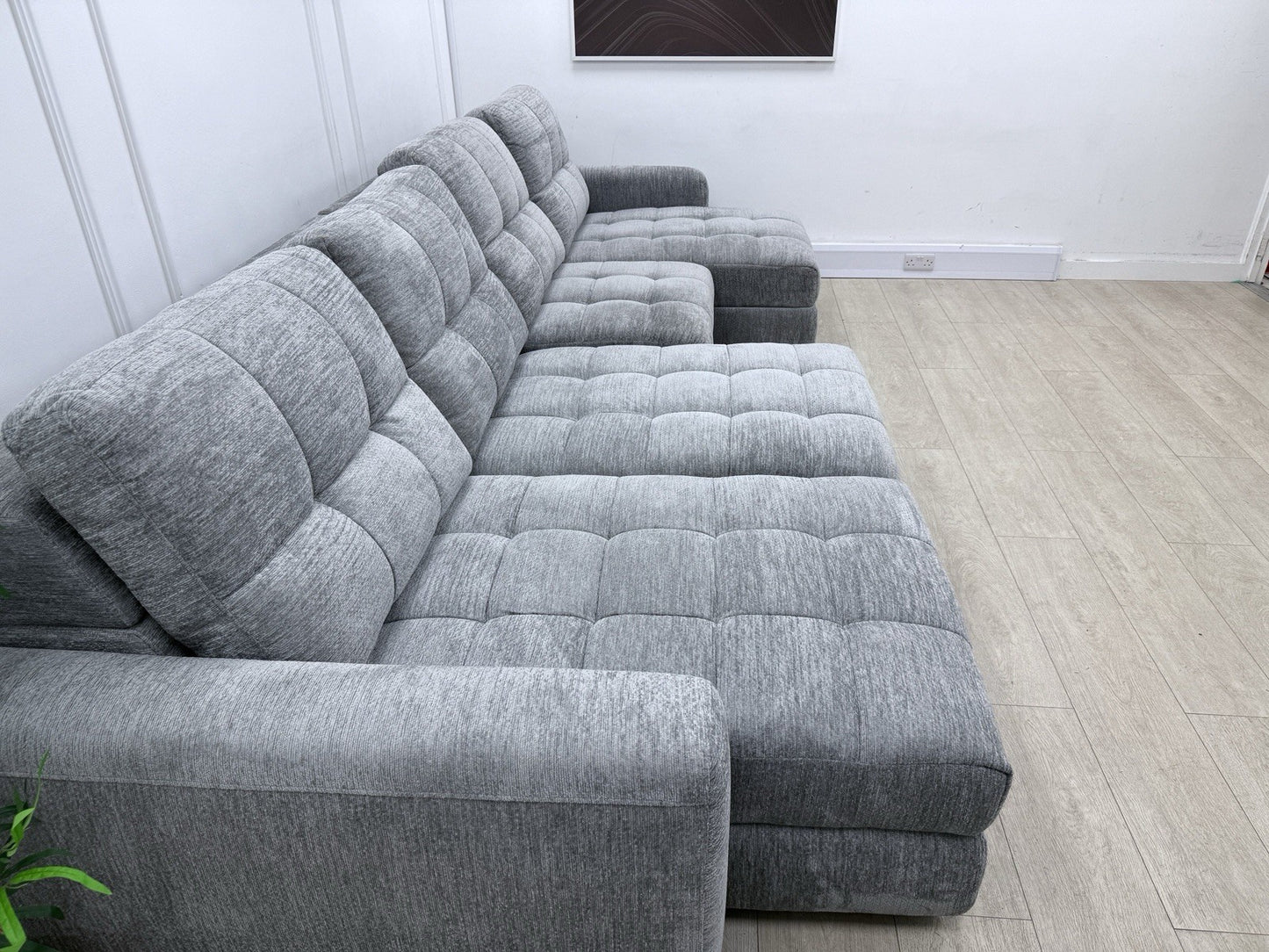 DFS Steller Power Slider U Shape Sofa In Grey Mist Fabric