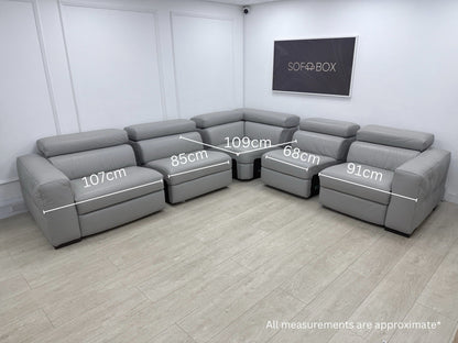 Natuzzi Click Modular Power Recliner Corner Sofa In Grey Leather