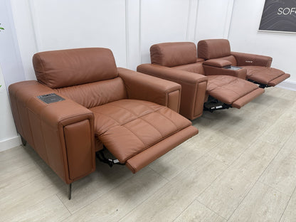 DFS Showcase 3 Seater Sofa With Smart Console & Armchair In Cinnamon Leather