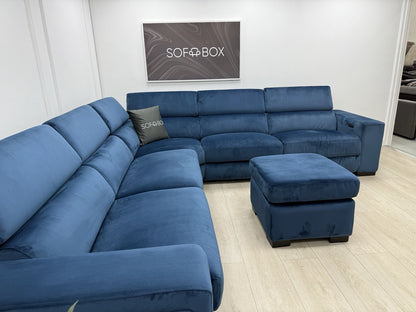 DFS Wander Recliner Corner Sofa Bed Footstool In Blue Velvet