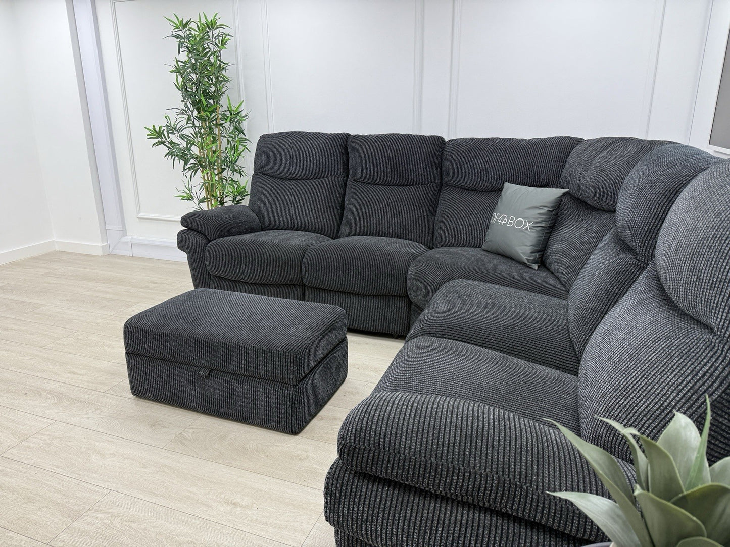 La-Z-Boy Tamla Power Recliner Corner Sofa & Footstool In Black Fabric