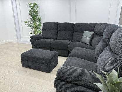 La-Z-Boy Tamla Power Recliner Corner Sofa & Footstool In Black Fabric