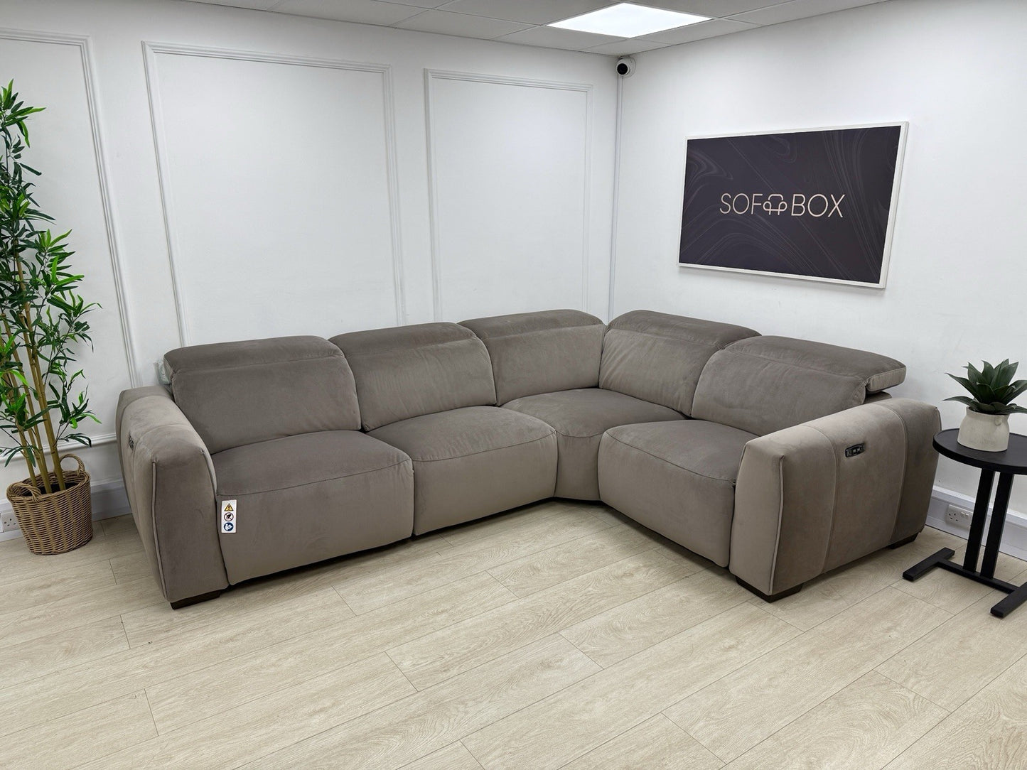 DFS Lauder Power Recliner Corner Sofa In Taupe Velvet Fabric