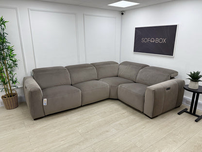 DFS Lauder Power Recliner Corner Sofa In Taupe Velvet Fabric