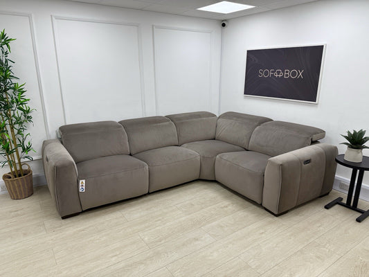DFS Lauder Power Recliner Corner Sofa In Taupe Velvet Fabric