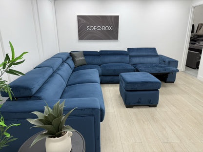 DFS Wander Recliner Corner Sofa Bed Footstool In Blue Velvet
