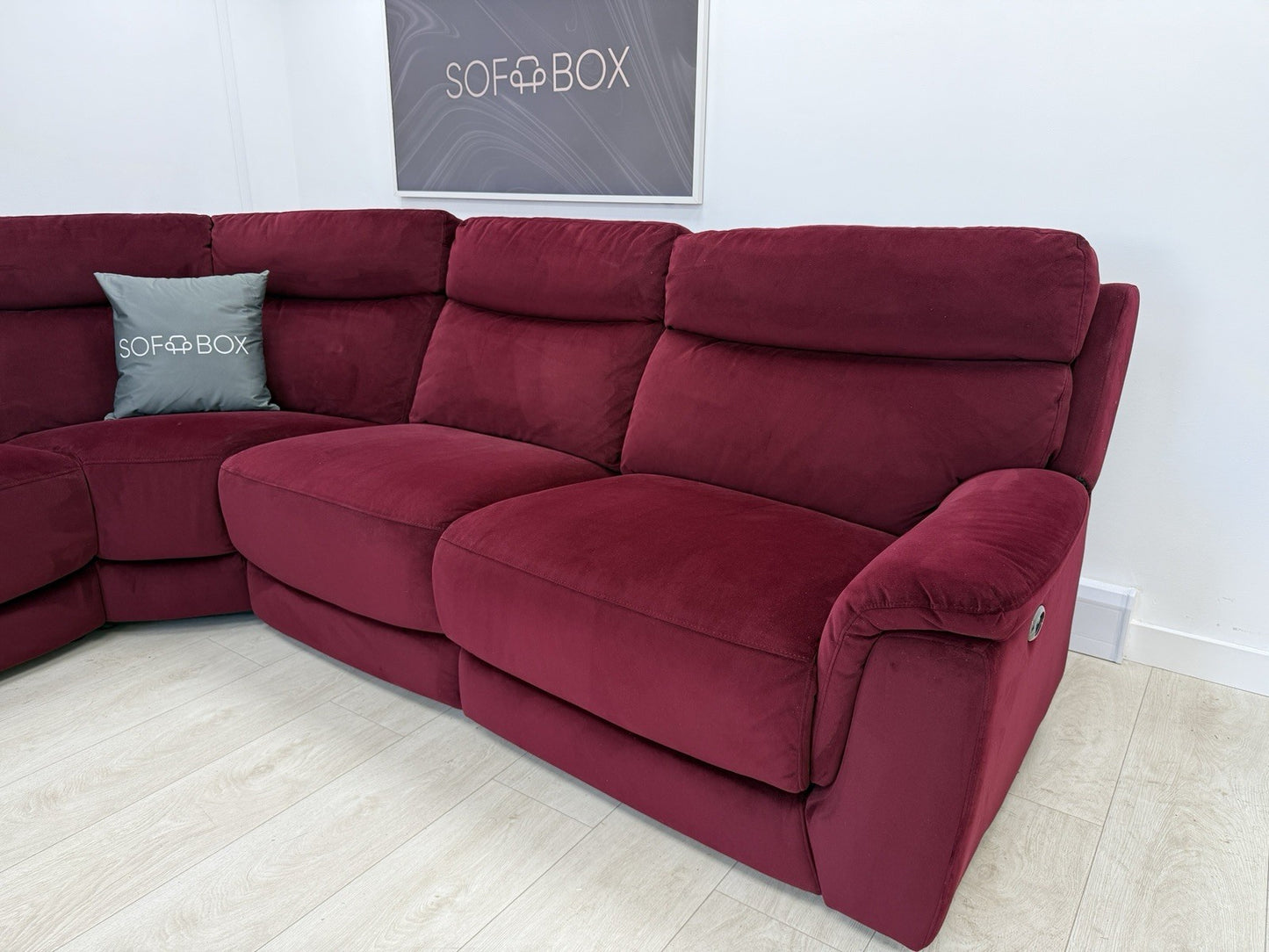 DFS Ronan Velvet Power Recliner Corner Sofa In Plum