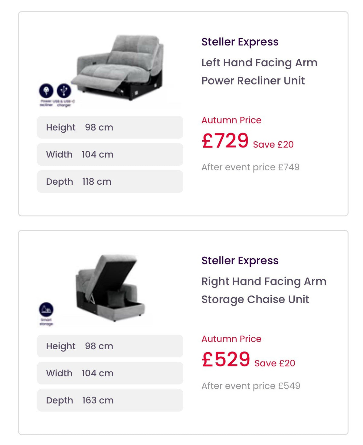 DFS Steller Power Recliner Slider Corner Sofa In Mist Grey Fabric