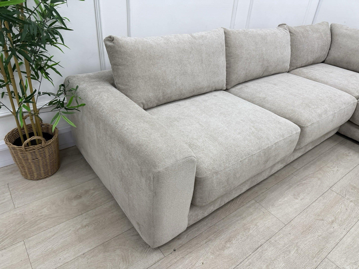 Sofology Amalfi Corner Sofa In Cosy Chenille Stone Fabric