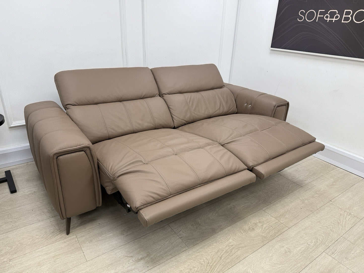 DFS Torren 3 Seater Power Recliner Sofa & Chair Set In Borelli Fawn Leather
