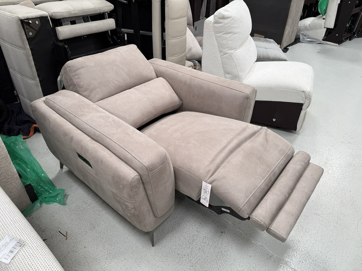 DFS San Mateo Power Recliner Chair In Stone Fabric