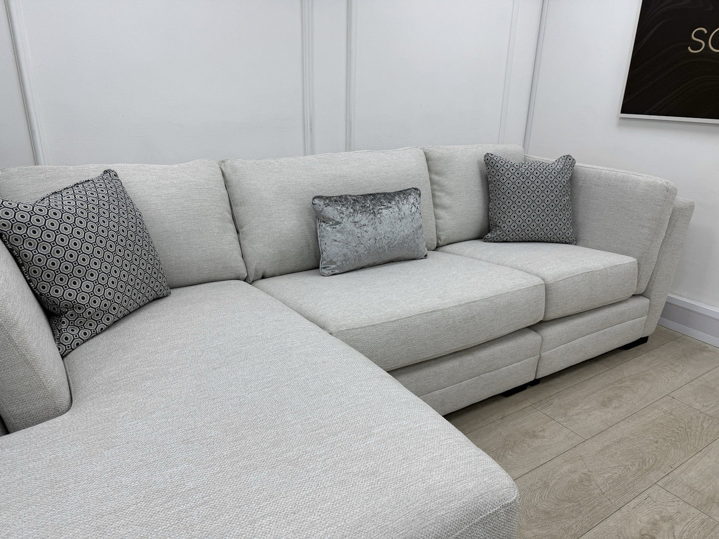 DFS Longbeach / Ada L Shape Chaise Sofa In Light Grey Fabric