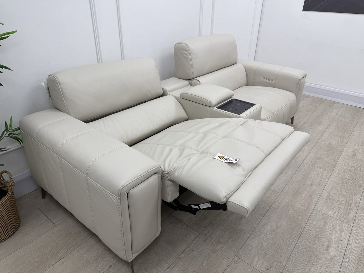 DFS Showcase Power Recliner 3 Seater Sofa With Smart Console Unit Frost Leather