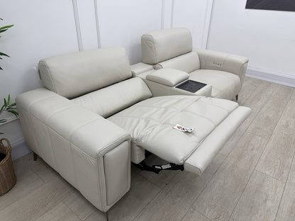DFS Showcase Power Recliner 3 Seater Sofa With Smart Console Unit Frost Leather