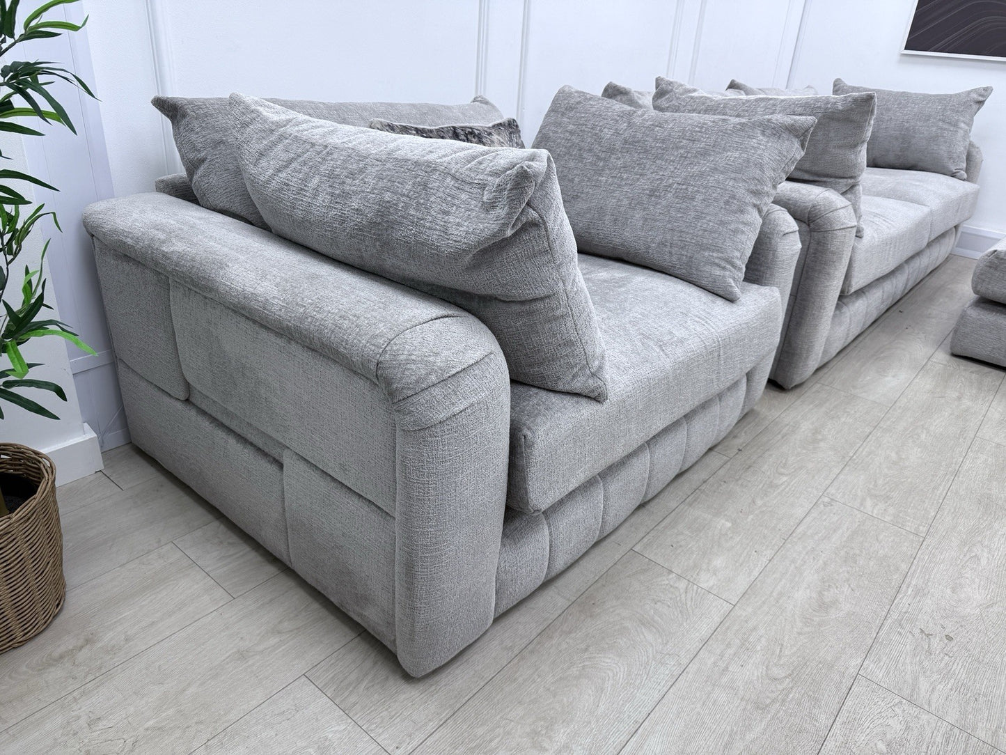 Sofology The Westwood 4 Seater Sofa, Loveseat & Footstool In Silver Chenille