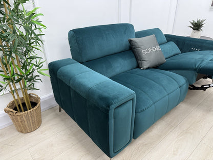 DFS Torren 3 Seater Power Recliner Sofa With Power Headrests In Teal Velvet