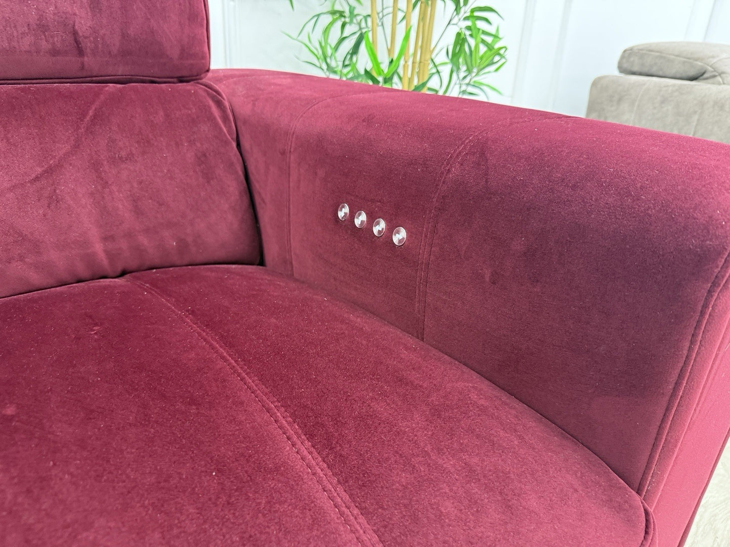 DFS Showcase Power Recliner Chair in Boutique Plum Velvet Fabric