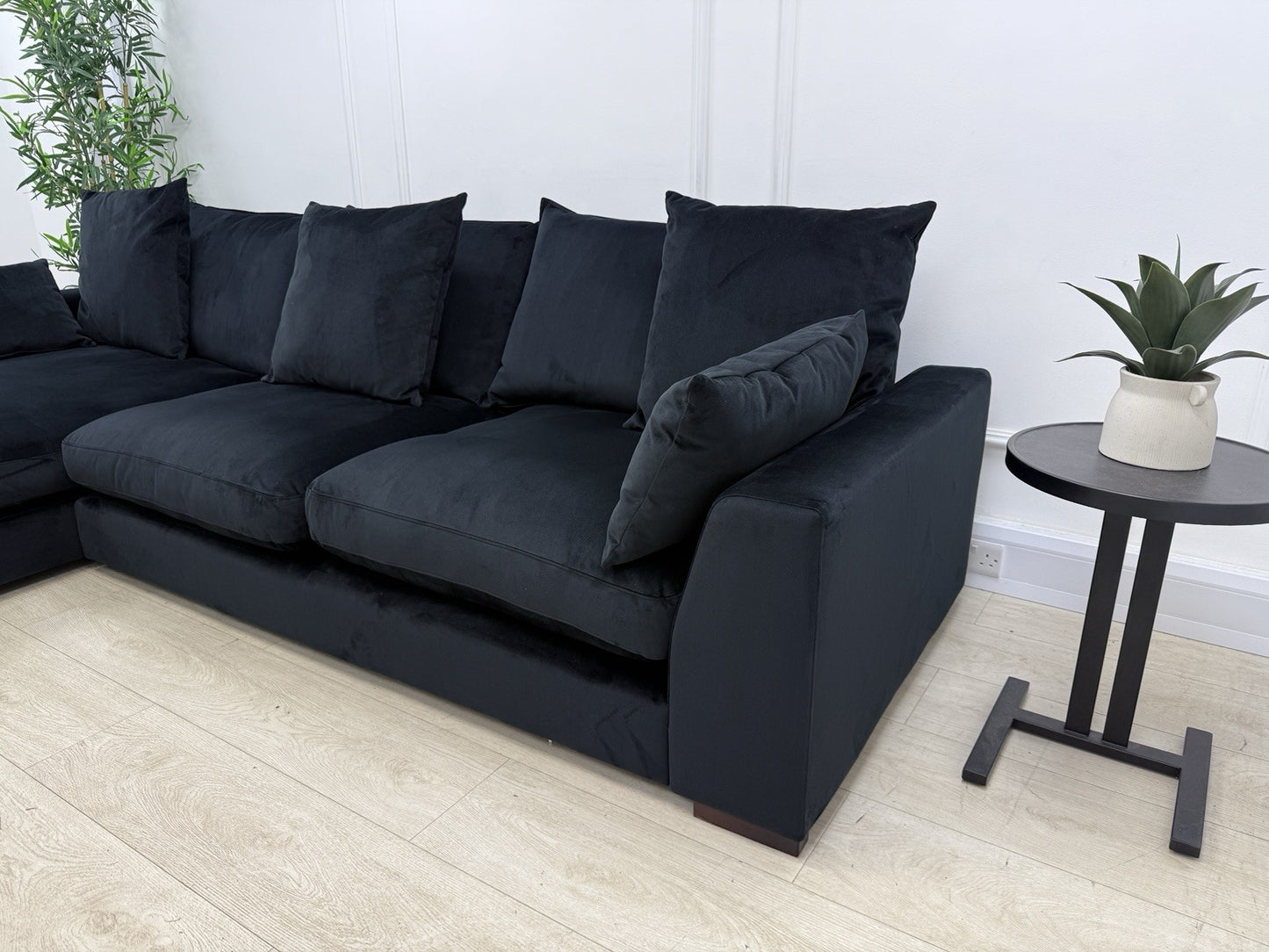 DFS Plush L Shape Chaise Corner Sofa In Black Velvet
