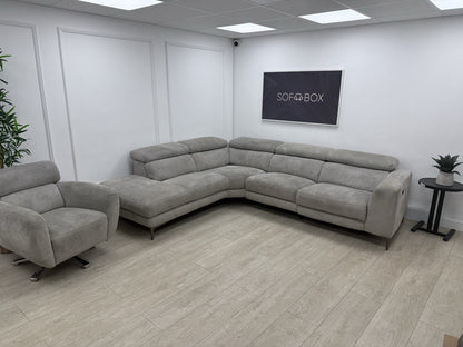 Fishpools Bella Power Recliner Corner Sofa & Amalfi Swivel Chair Set Dove Grey