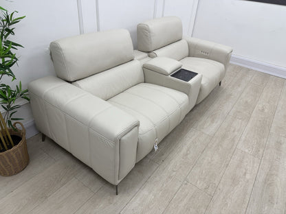 DFS Showcase Power Recliner 3 Seater Sofa With Smart Console Unit Frost Leather