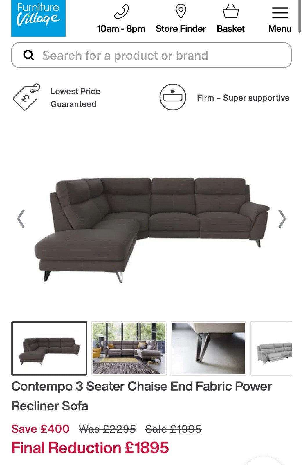 Furniture Village Contempo Power Recliner Corner Sofa In Charcoal Grey