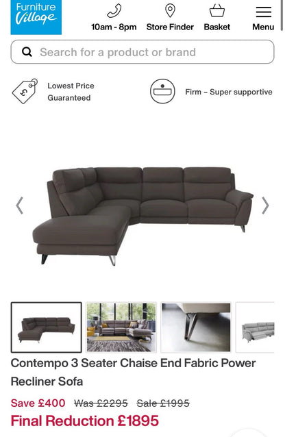 Furniture Village Contempo Power Recliner Corner Sofa In Charcoal Grey