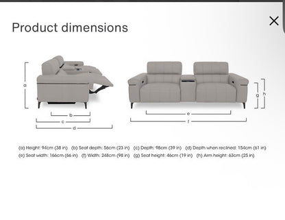 Furniture Village Homestage Fabric 3 Seater Power Recliner Sofa,Media/Headrests
