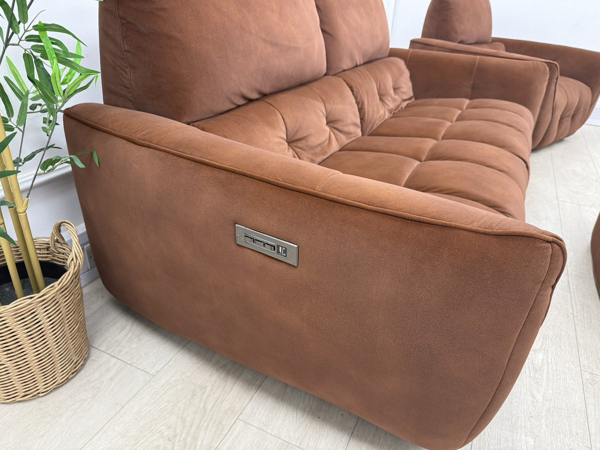 DFS Elektra Power Recliner Sofa, Armchair & Footstool Set In Burnt Orange