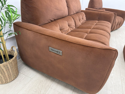 DFS Elektra Power Recliner Sofa, Armchair & Footstool Set In Burnt Orange