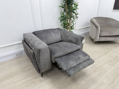 DFS Venosa Heated/Memory/Power Recliner Chair In Smoke Grey Fabric