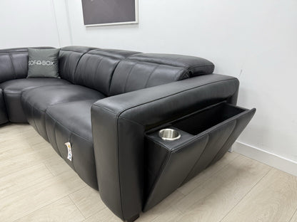 DFS Crusade Heated Recliner Corner Sofa Black Leather